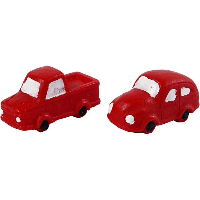 2 x Small Figure Resin Red Car For Christmas Decoration Crafts Accessories 20mm