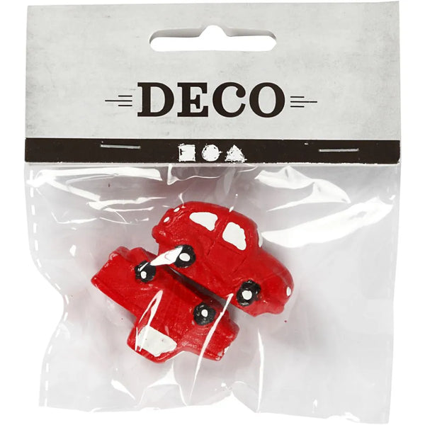 2 x Small Figure Resin Red Car For Christmas Decoration Crafts Accessories 20mm