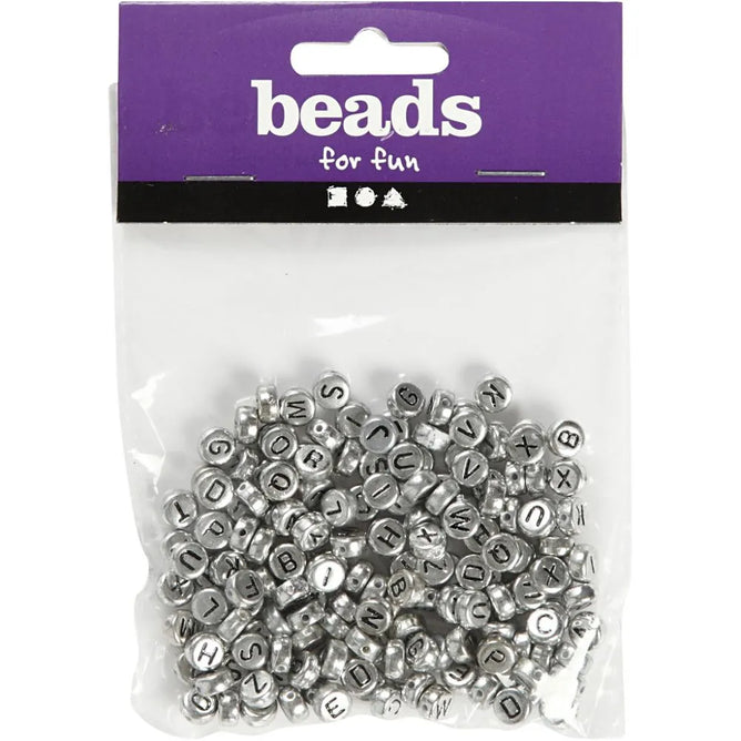 200 x Round Silver Colour Plastic Letter Beads Jewellery Making Supplies Crafts