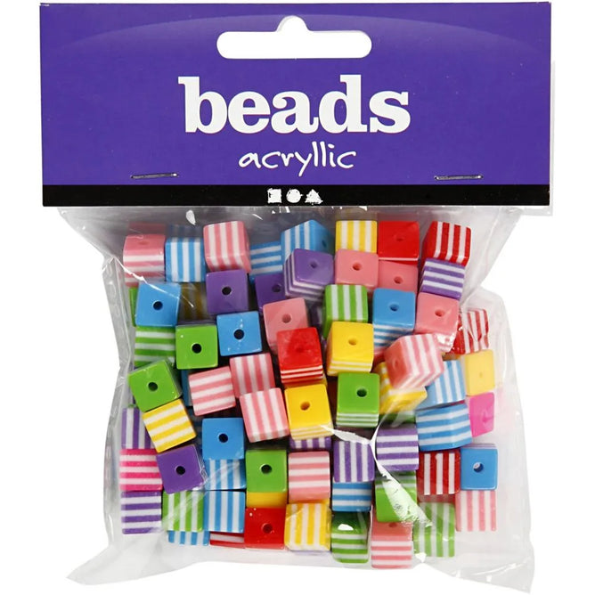 Candy Stripe Sweets Colourful 8mm Cube Square Shaped Resin Beads Jewellery 55g