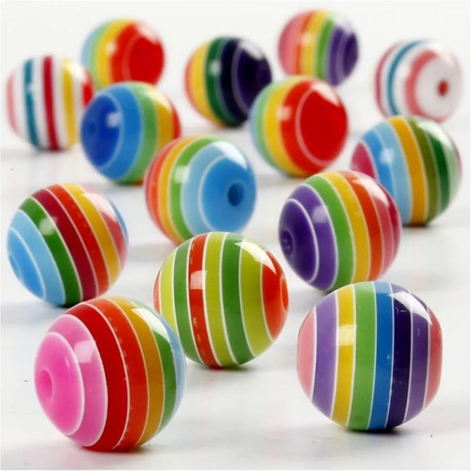 Candy Stripe Sweets Colourful Mixed 12mm Round Shaped Resin Beads Jewellery 35g