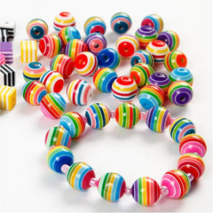 Candy Stripe Sweets Colourful Mixed 12mm Round Shaped Resin Beads Jewellery 35g