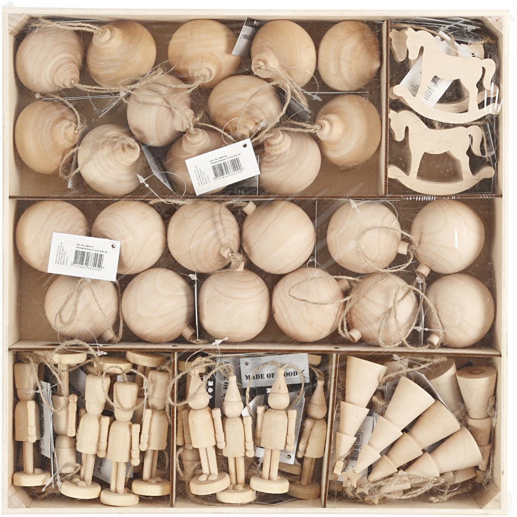 72 x Birk Wood Christmas Ornaments With String Hanging Home Decor Crafts 5.5 - 9 cm - Home - Crafts