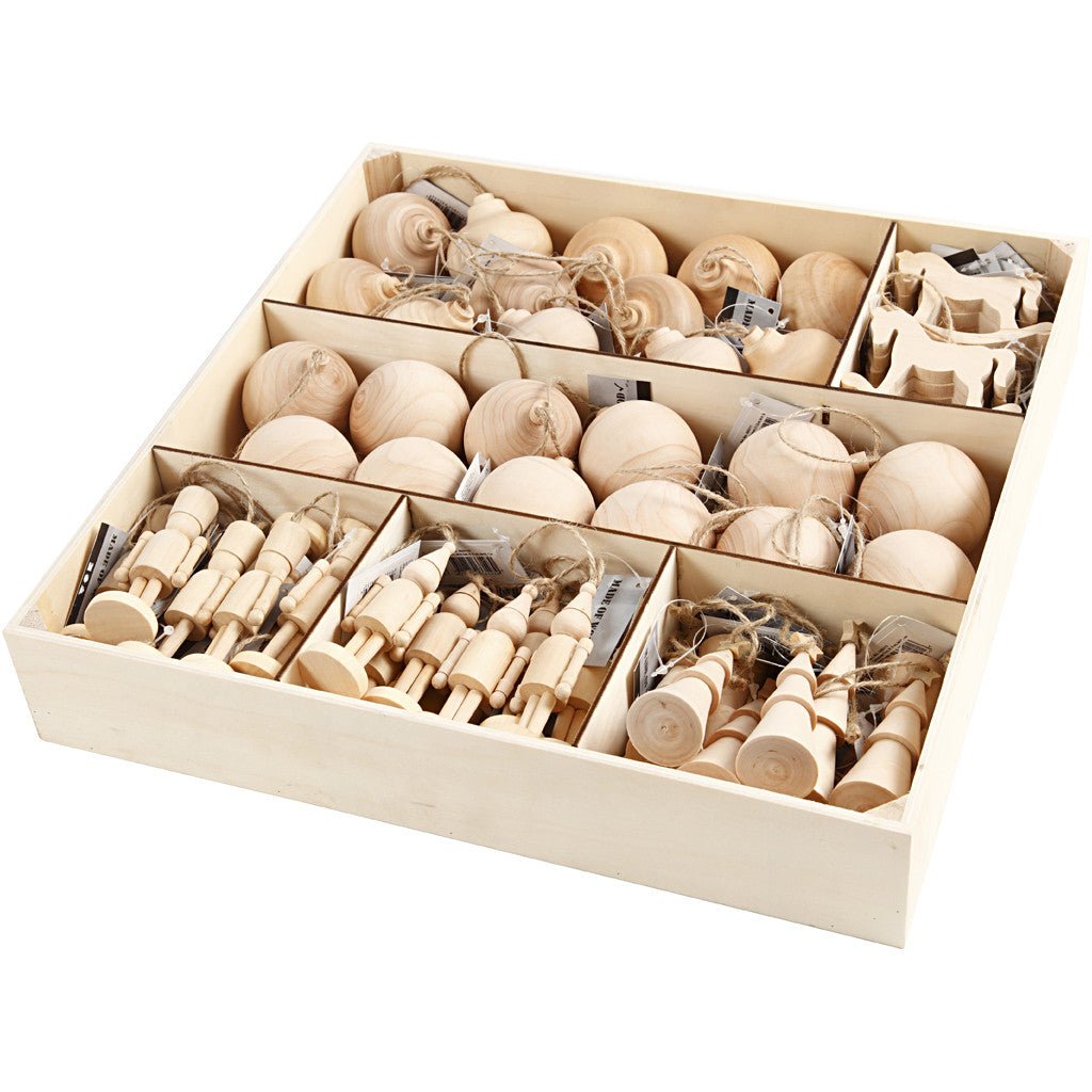 72 x Birk Wood Christmas Ornaments With String Hanging Home Decor Crafts 5.5 - 9 cm - Home - Crafts