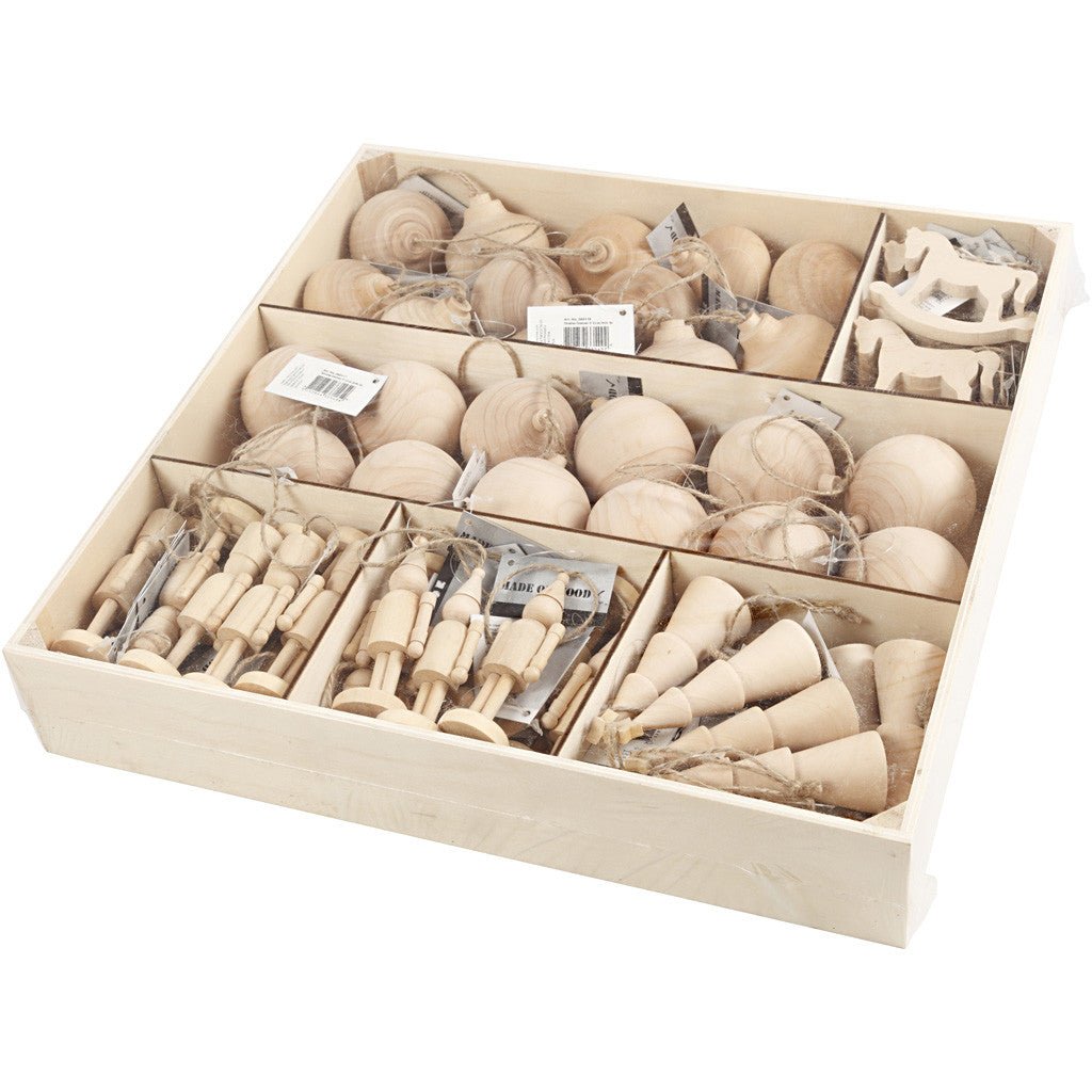 72 x Birk Wood Christmas Ornaments With String Hanging Home Decor Crafts 5.5 - 9 cm - Home - Crafts