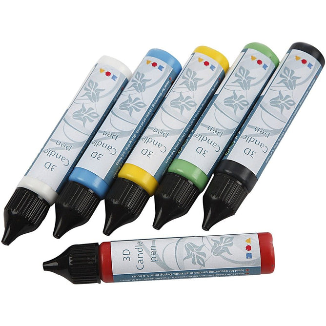 6 Candle Making 3D Colours Easy Wax Pens Design - Red Yellow Green Blue Black White