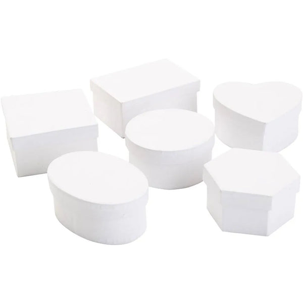 White Papier Mache Paintable Gift Boxes | Oval Round Hexagonal Heart Rectangle Square