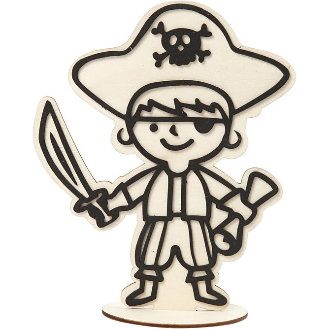 EVA Foam Pirate Motif Wooden Figure With Stand Painting Clay Decoration Crafts - Hobby & Crafts