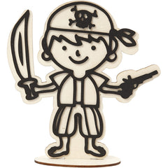 EVA Foam Pirate Motif Wooden Figure With Stand Paint Clay Decoration Crafts 17cm - Hobby & Crafts