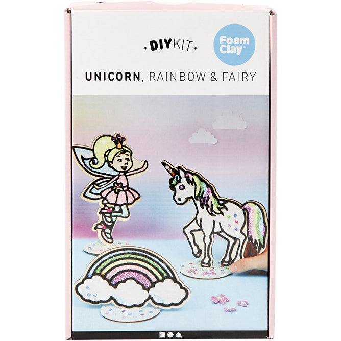 DIY Wooden Motifs Kit With Foam Clay Decoration Animals Figures Crafts - Fairy Unicorn Rainbow