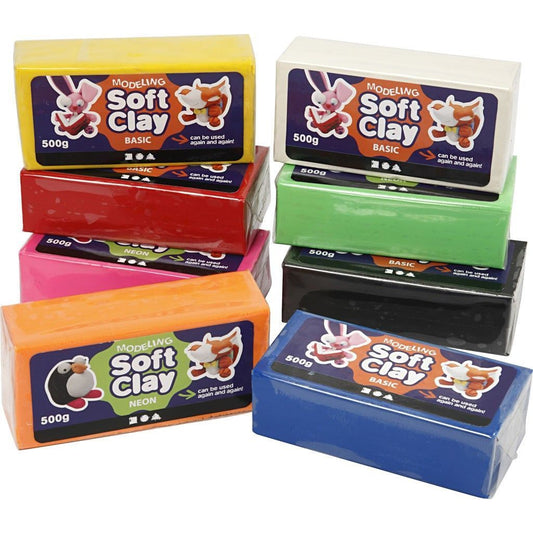 8 x Assorted Colours Soft Clay For Modelling Crafts 500 g - Home - Crafts