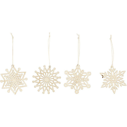 8 x Light Wood Ornaments With Suspension Cord Hanging Decoration Crafts 7 cm - Home - Crafts