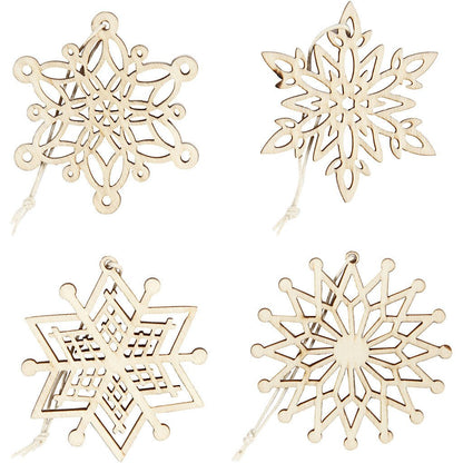 8 x Light Wood Ornaments With Suspension Cord Hanging Decoration Crafts 7 cm - Home - Crafts