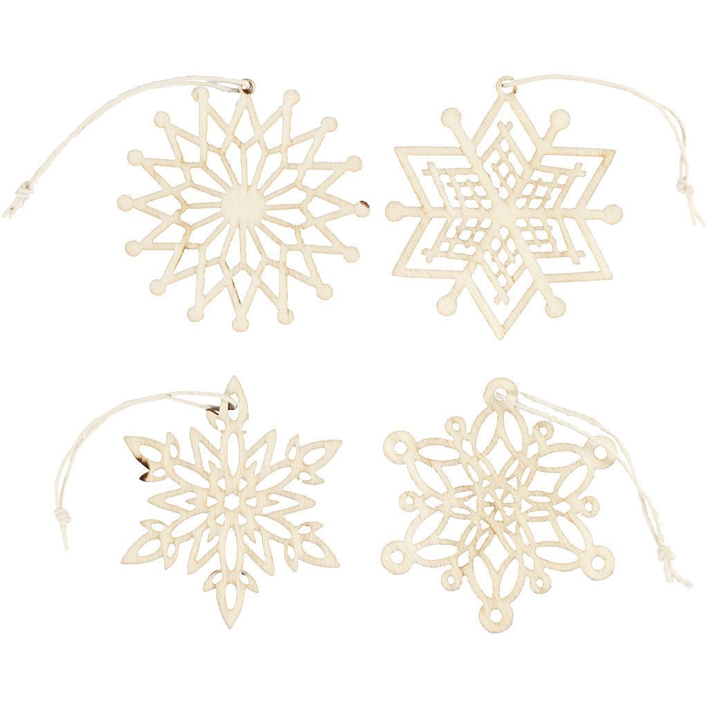 8 x Light Wood Ornaments With Suspension Cord Hanging Decoration Crafts 7 cm - Home - Crafts