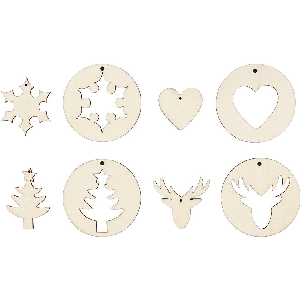 8 x Plywood Assorted Shape 2 In 1 Christmas Hanging Decoration Crafts D: 7 cm - Home - Crafts