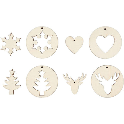 8 x Plywood Assorted Shape 2 In 1 Christmas Hanging Decoration Crafts D: 7 cm - Home - Crafts