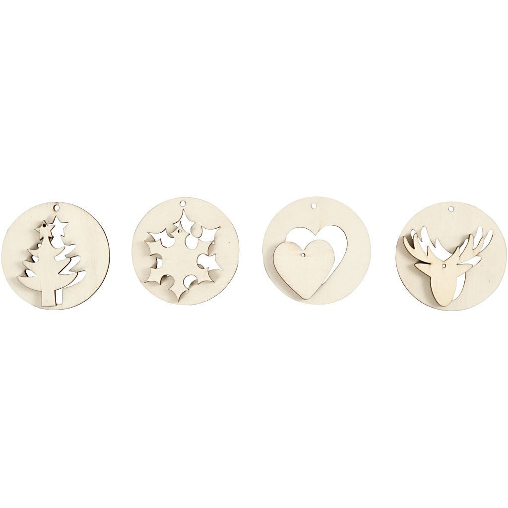 8 x Plywood Assorted Shape 2 In 1 Christmas Hanging Decoration Crafts D: 7 cm - Home - Crafts