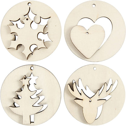 8 x Plywood Assorted Shape 2 In 1 Christmas Hanging Decoration Crafts D: 7 cm - Home - Crafts