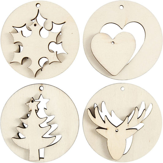 8 x Plywood Assorted Shape 2 In 1 Christmas Hanging Decoration Crafts D: 7 cm - Home - Crafts