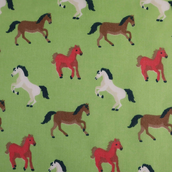 Horses Green Polycotton Children Fabric