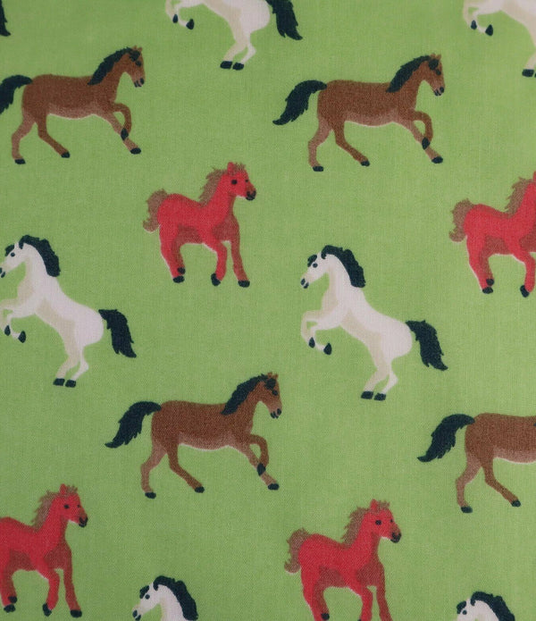 Horses Green Polycotton Children Fabric