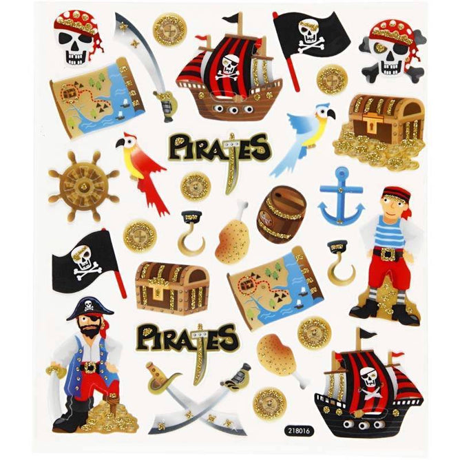 Colourful Pirates Glitter Stickers Self Adhesive Embellishment Decoration Craft - Hobby & Crafts