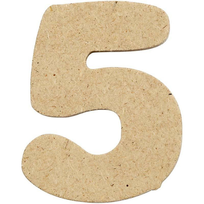 10 x Pre Punched MDF Wooden Number 4 cm - Digit 5 - Hobby & Crafts