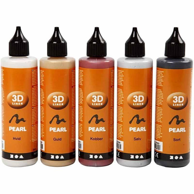 3D Liner Assorted Metallic Colour Paint For Cardboards Fabrics Painting 5 x 100 ml - Hobby & Crafts