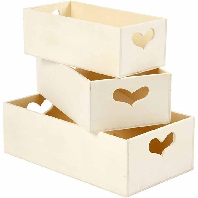 3 Practical Storage Wooden Boxes With Heart Handle Decoration Craft - Hobby & Crafts