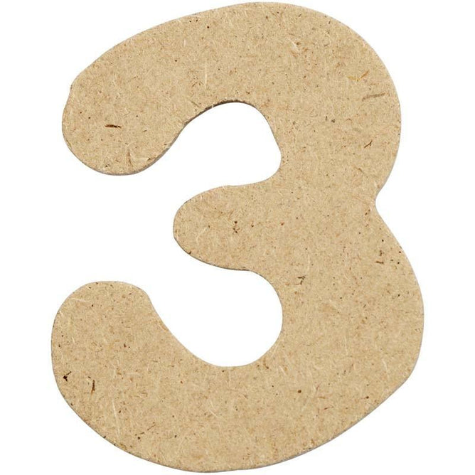 10 x Pre Punched MDF Wooden Number 4 cm - Digit 3 - Hobby & Crafts