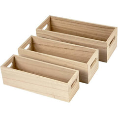 3 Elegant Wooden Fruit Boxes With Drilled Handle Decoration Craft - Hobby & Crafts
