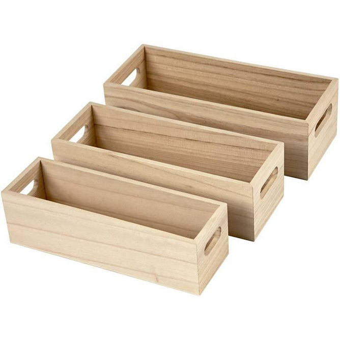 3 Elegant Wooden Fruit Boxes With Drilled Handle Decoration Craft - Hobby & Crafts