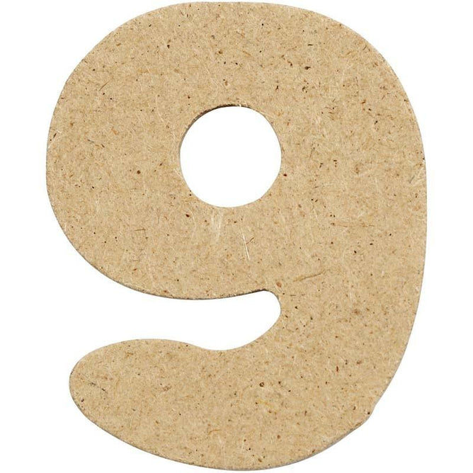 10 x Pre Punched MDF Wooden Number 4 cm - Digit 9 - Hobby & Crafts