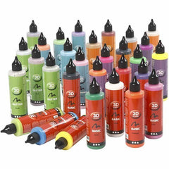 3D Liner Assorted Colour Paint For Cardboards Fabrics Painting 30 x 100 ml - Hobby & Crafts