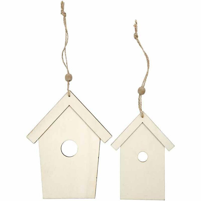 2 Light Wood Bird House Ornaments Decoration Craft - Hobby & Crafts