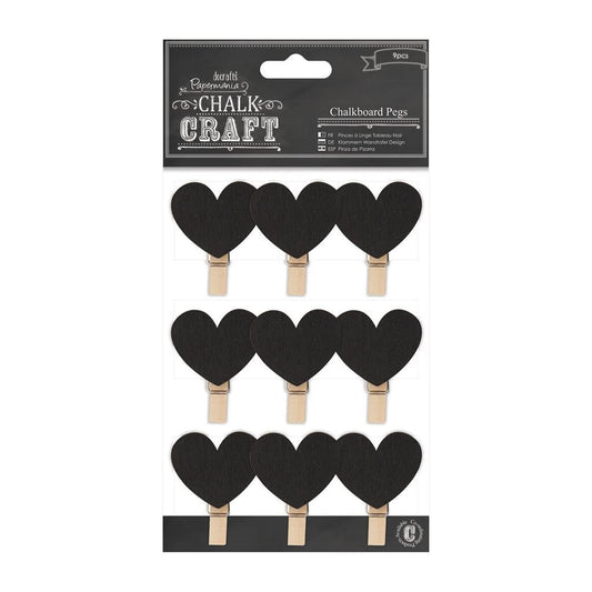 9 x Papermania Black Chalkboard Hearts Wooden Pegs Table Favours Scrapbooking Crafts - Home - Crafts
