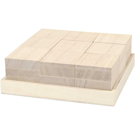 9 x Paulownia Wood Toy Cubes With Tray Decoration Crafts 4x4x4 cm - Home - Crafts