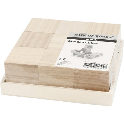 9 x Paulownia Wood Toy Cubes With Tray Decoration Crafts 4x4x4 cm - Home - Crafts