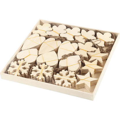 90 x Assorted Design Plywood Ornaments With Cord Christmas Decoration Crafts 9 - 11 cm - Home - Crafts