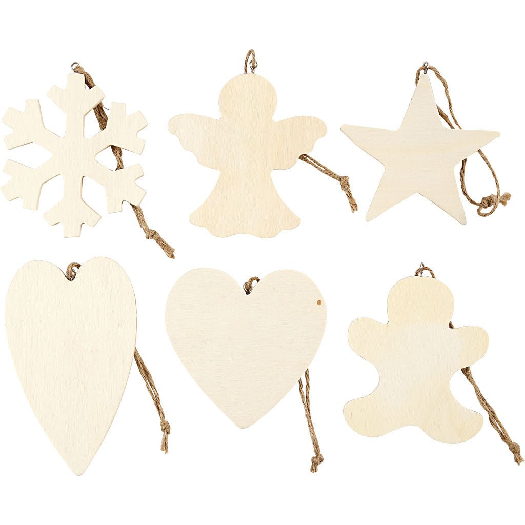 90 x Assorted Design Plywood Ornaments With Cord Christmas Decoration Crafts 9 - 11 cm - Home - Crafts