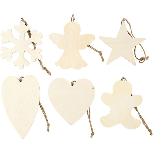 90 x Assorted Design Plywood Ornaments With Cord Christmas Decoration Crafts 9 - 11 cm - Home - Crafts