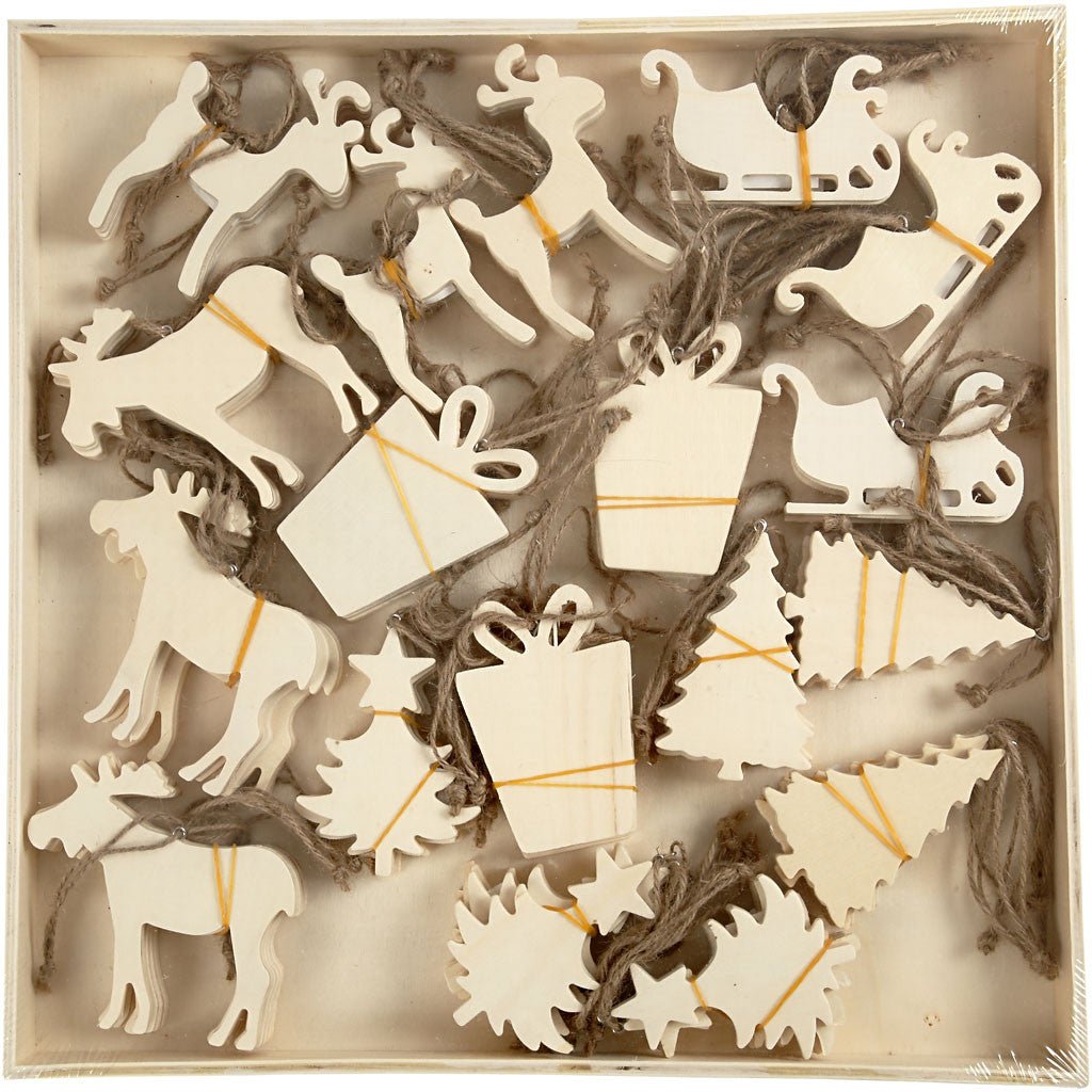 90 x Assorted Shape Plywood Christmas Ornaments With Cord Hanging Decoration Crafts - Home - Crafts