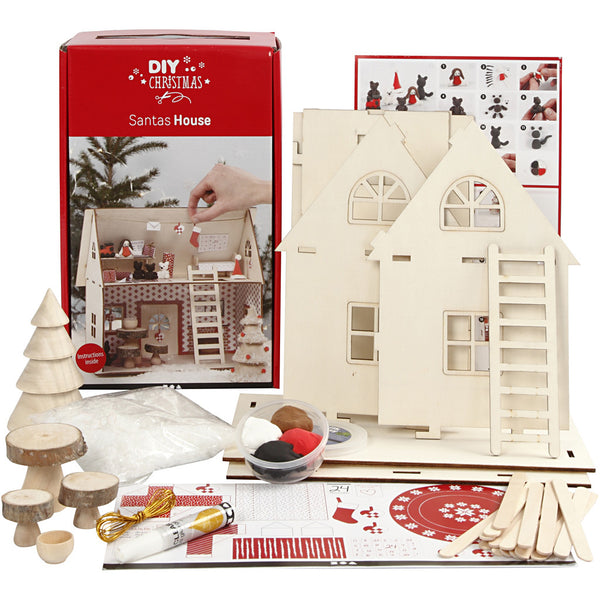 Santa Wooden House DIY Kit With Silk Clay Christmas Decoration Crafts