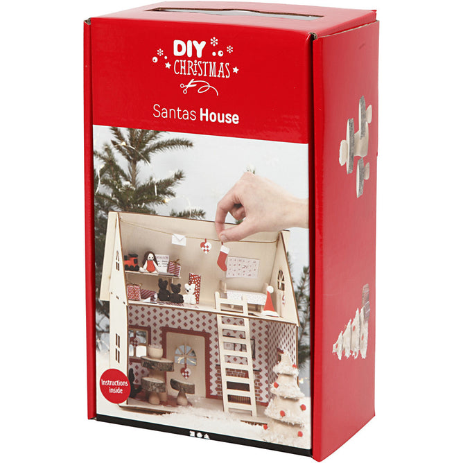 Santa Wooden House DIY Kit With Silk Clay Christmas Decoration Crafts