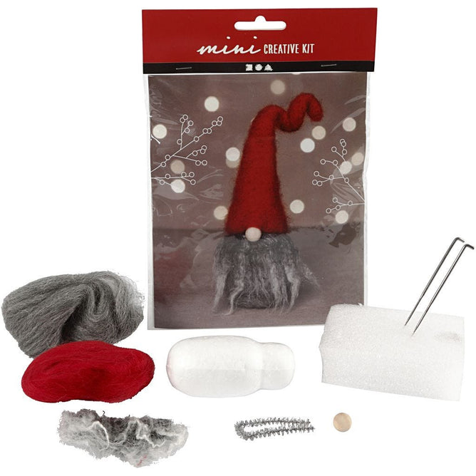 Creative Mini Kit Christmas Gnome 13cm Grey Red Wool Beard Wooden Beads Polystyrene Mixture