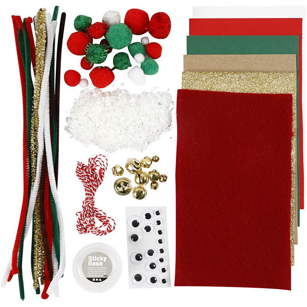 Crafting Assortment Christmas Base Glitter Natural Paper Card Eyes Snow Bells Cord Poms