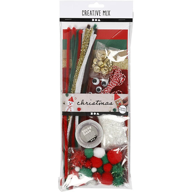 Crafting Assortment Christmas Base Glitter Natural Paper Card Eyes Snow Bells Cord Poms