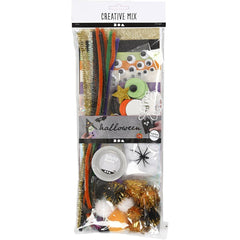 Crafting Assortment Halloween Base Glitter Natural Paper Card Eyes Spider Web Cord Poms