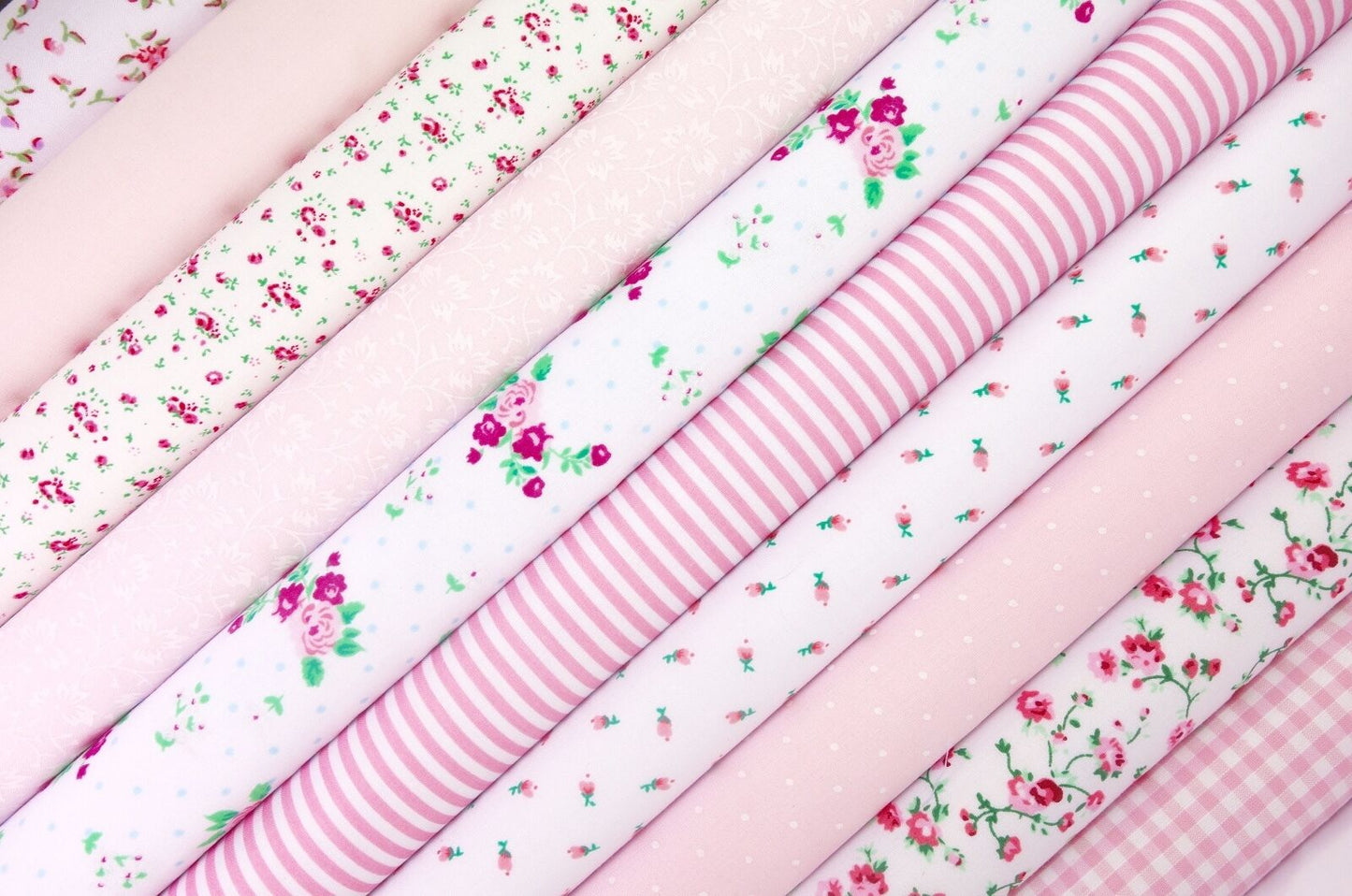 Fabric Bundles Fat Quarters Polycotton Material Florals Gingham Spots Craft - ALL PINKS