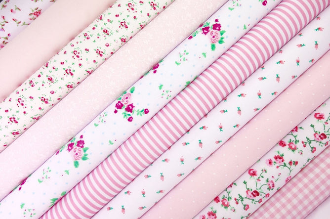 Fabric Bundles Fat Quarters Polycotton Material Florals Gingham Spots Craft - ALL PINKS